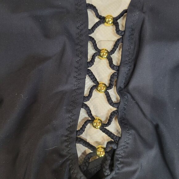 Red Carter Swimsuit Size 8 Medium Black One Piece Plunging Halter Neck Gold NWT - Picture 3 of 9